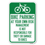 Bike Parking at Your Own Risk, Management Is Not Responsible for Theft or Damage to Bikes