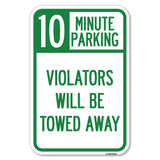 10 Minute Parking, Violators Will Be Towed Away