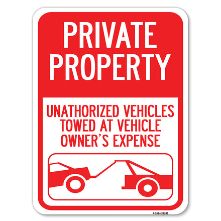Private Property, Unauthorized Vehicles Towed at Owner Expense with Graphic