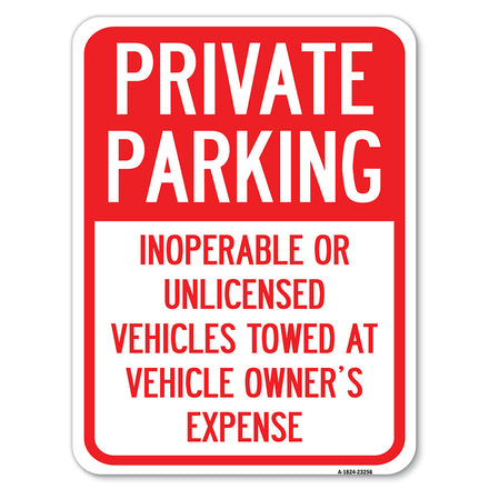 Private Parking, Inoperable or Unlicensed Vehicles Towed at Vehicle Owner's Expense