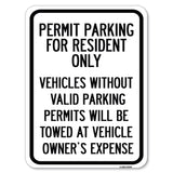 Parking Permit Sign Permit Parking for Residents Only Vehicles Without Valid Parking Permits Will Be Towed