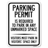 Parking Permit Is Required to Park in ANY Unmarked Space - Visitors Must Park in Visitors' Space Only