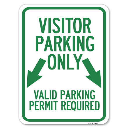 Parking Area Sign Visitors Parking Only, Valid Parking Permit Required with Both Side Down Arrow