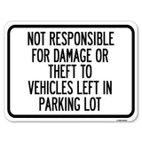 Not Responsible for Damage or Theft to Vehicles Left in Parking Lot