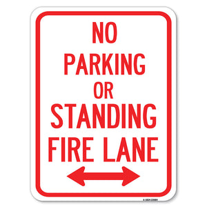 No Parking or Standing, Fire Lane (With Bidirectional Arrow)