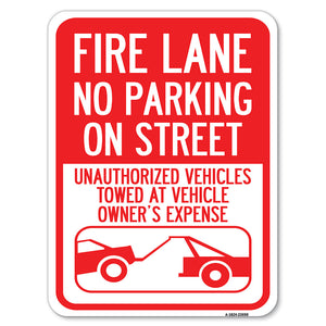 No Parking on Street Unauthorized Vehicles Towed at Vehicle Owner's Expense (With Car Tow Graphic)