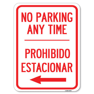 No Parking Anytime Prohibido Estacionar (With Left Arrow)