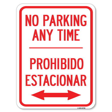 No Parking Anytime Prohibido Estacionar (With Bidirectional Arrow)