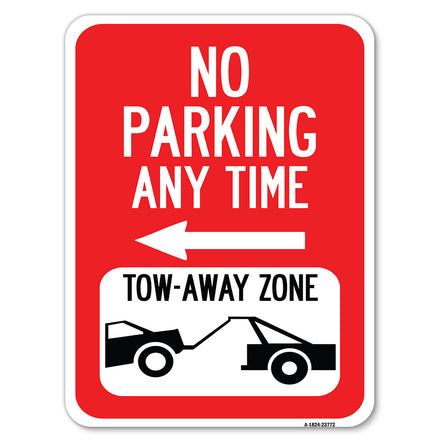 No Parking Anytime, Tow-Away Zone with Left Arrow