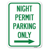 Night Permit Parking Only (With Right Arrow)