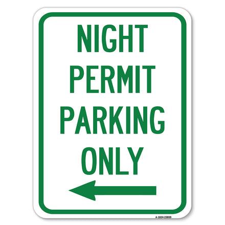 Night Permit Parking Only (With Left Arrow)