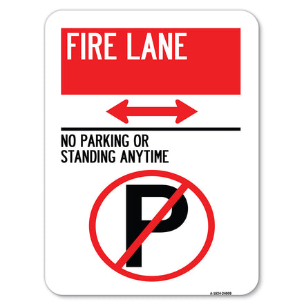 Fire Lane - No Parking or Standing Anytime (With No Parking Symbol and Bidirectional Arrow)