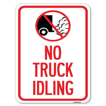 Driveway Sign No Truck Idling with Graphic