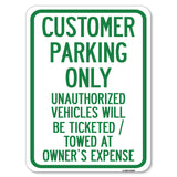 Customer Parking Only, Unauthorized Vehicles Will Be Ticketed Towed at Owners Expense