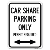 Car Share Parking Only Permit Required with Bidirectional Arrow
