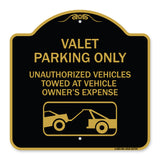 Valet Parking Only Unauthorized Vehicles Towed at Owner Expense with Graphic