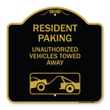 Tow Away Sign Resident Parking - Unauthorized Vehicles Towed Away (With Car Tow Graphic)