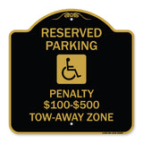 Reserved Parking Penalty $100 to $500 Tow-Away Zone with Symbol