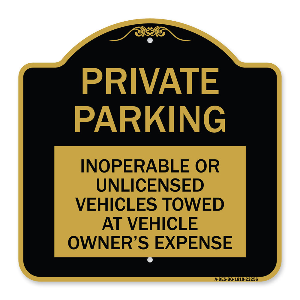 Private Parking Inoperable or Unlicensed Vehicles Towed at Vehicle Owner's Expense