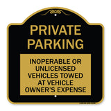 Private Parking Inoperable or Unlicensed Vehicles Towed at Vehicle Owner's Expense