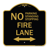 No Parking Standing or Stopping Fire Lane with Bidirectional Arrow