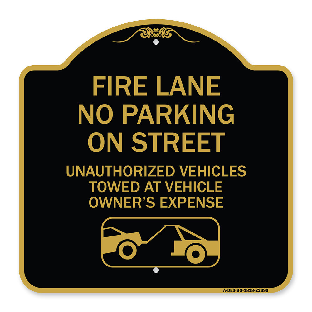 No Parking on Street Unauthorized Vehicles Towed at Vehicle Owner's Expense (With Car Tow Graphic)