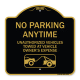 No Parking Anytime Unauthorized Vehicles Towed at Vehicle Owner's Expense (With Car Tow Graphic