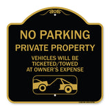 No Parking - Private Property Vehicles Will Be Ticketed Towed at Owner's Expense (With Car Tow Graphic)