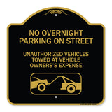 No Overnight Parking on Street Unauthorized Vehicles Towed at Vehicle Owner's Expense (With Car Tow Graphic)