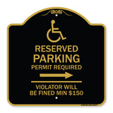 Modern Isa Symbol) Connecticut Reserved Parking Permit Required Violators Will Be Fined Min $150 (With Right Arrow)