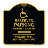 Modern Isa Symbol) Connecticut Reserved Parking Permit Required Violators Will Be Fined Min $150 (With Left Arrow)