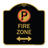 Fire Zone (No Parking Symbol and Arrow Pointing Left and Right)