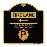 Fire Lane - No Parking or Standing Anytime (With No Parking Symbol and Left Arrow)