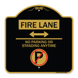 Fire Lane - No Parking or Standing Anytime (With No Parking Symbol and Bidirectional Arrow)