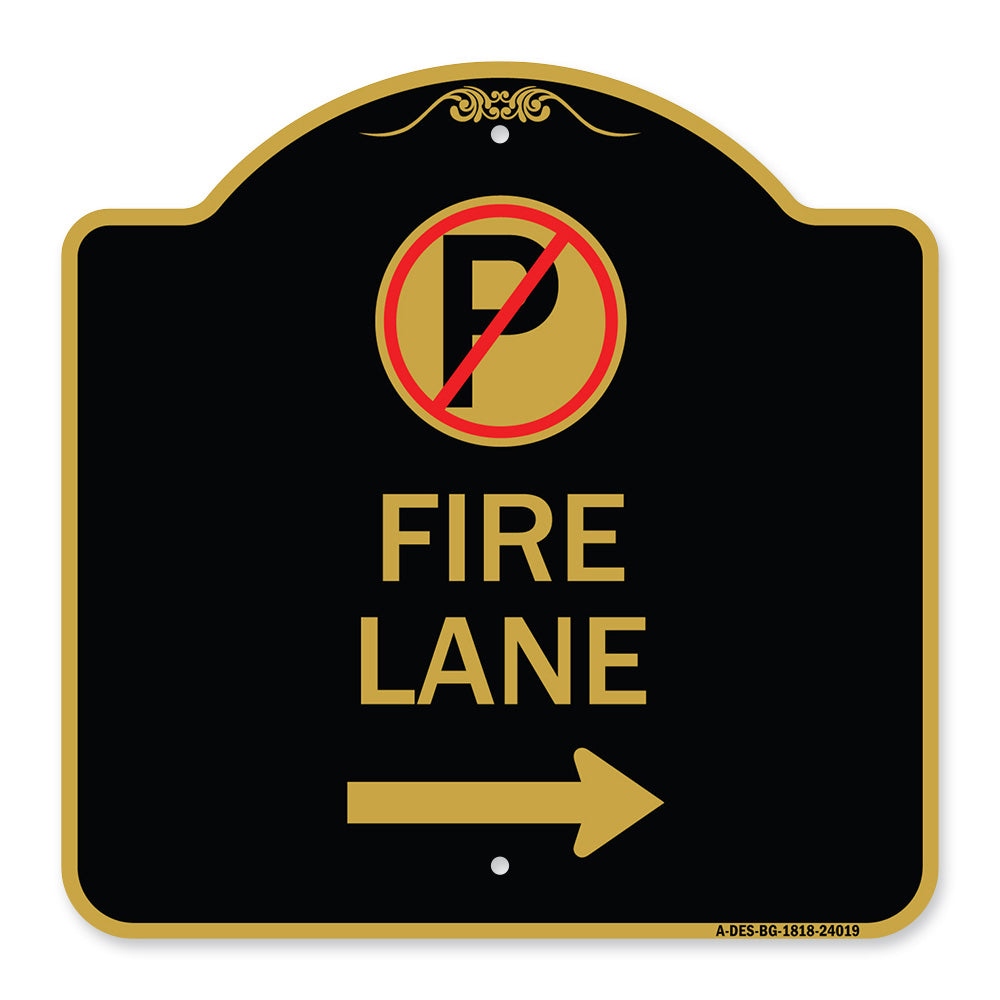 Fire Lane (No Parking Symbol and Right Arrow)