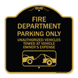 Fire Department Parking Only Unauthorized Vehicles Towed at Owner Expense with Graphic