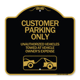 Customer Parking Only Unauthorized Vehicles Towed at Owner Expense with Graphic