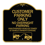 Customer Parking Only No Overnight Parking Unauthorized Vehicles Towed at Owner Expense with Graphic
