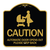 Caution - Automatic Door Opens Out Please Step Back with Graphic