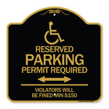 (Modern Isa Symbol) Connecticut Reserved Parking Permit Required Violators Will Be Fined Min $150 (With Double Arrow)