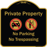 Private Property No Parking Or Trespassing With Symbols
