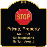 Private Property No Outlet No Trespassing Or Turn Around With Stop Symbol