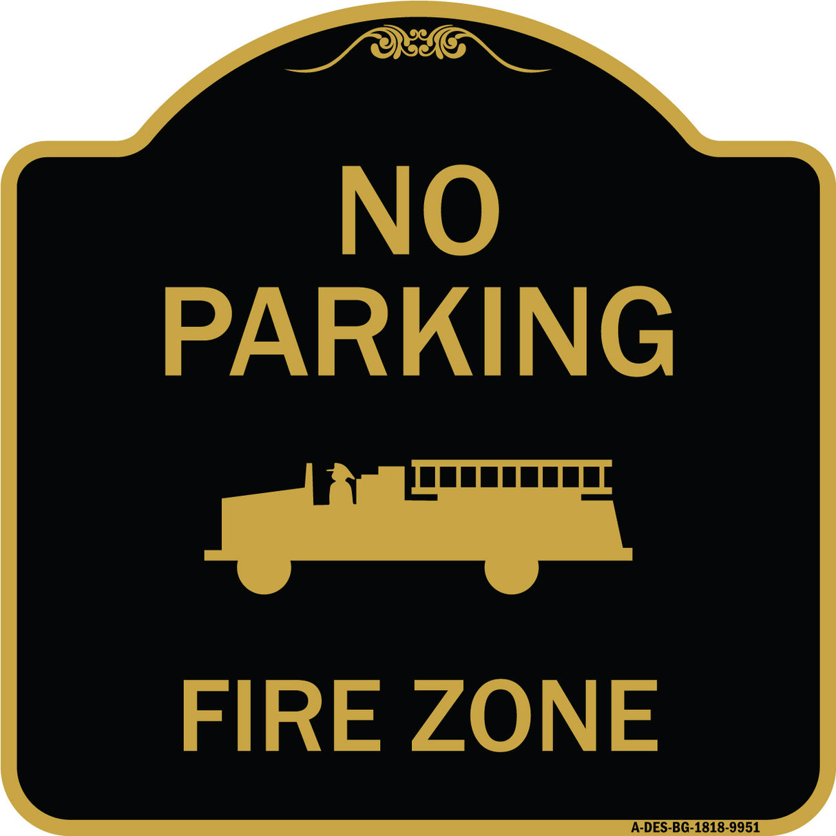 No Parking, Fire Zone With Fire Truck Graphic