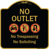 No Outlet No Trespassing Or Soliciting With No Car And No U-turn Symbols