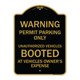 Warning Permit Parking Only Unauthorized Vehicles Booted at Vehicle Owner's Expense