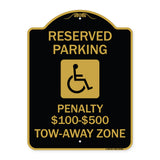 Reserved Parking Penalty $100 to $500 Tow-Away Zone with Symbol