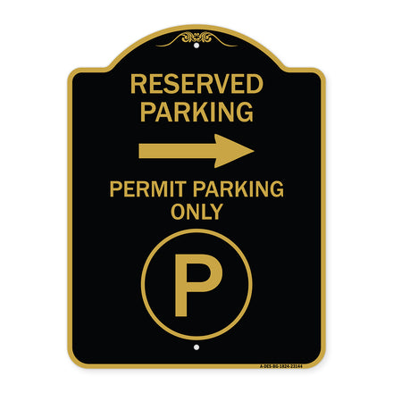 Reserved Parking - Permit Parking Only with Symbol and Right Arrow