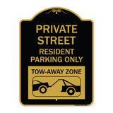 Private Street Sign Private Street Resident Parking Only Tow Away Zone (With Towing Graphic)