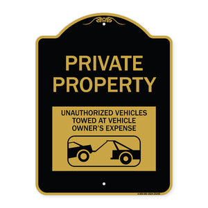 Private Property Unauthorized Vehicles Towed at Owner Expense with Graphic