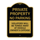 Private Property - No Parking Violators Will Be Towed Away at Vehicle Owner's Expense